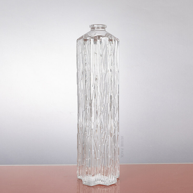 Irregular Wavy Lines Embossed 550ml Glass Liquor Bottle