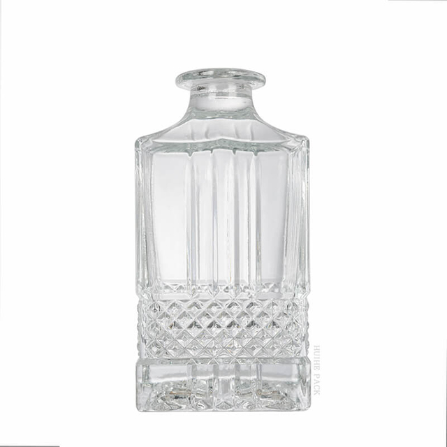 Intricate Diamond - Patterned Embossed Glass Liquor Bottle