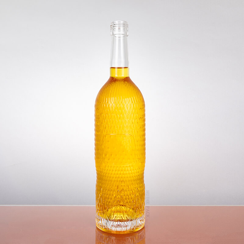 Pebble-Like Texture Cylinder Clear Glass Vodka Bottle
