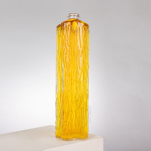 Irregular Wavy Lines Embossed 550ml Glass Liquor Bottle