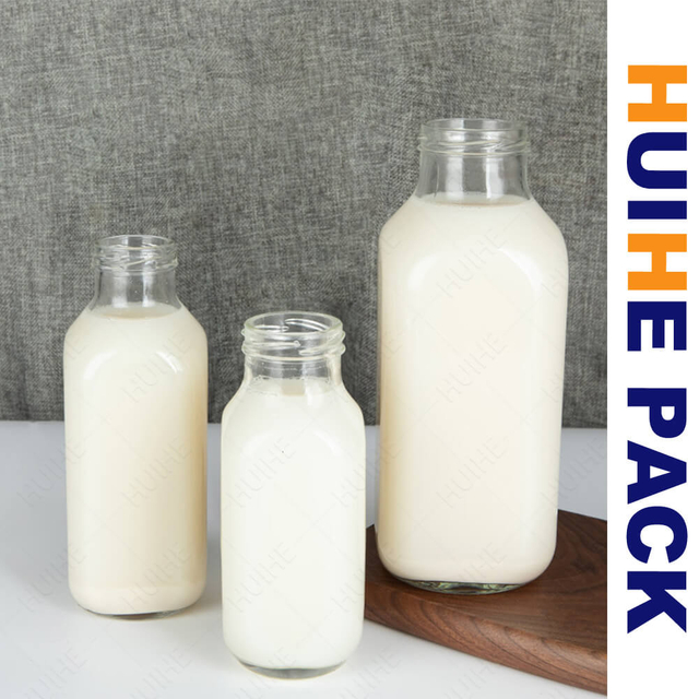 Wide-neck Square BPA Free Glass Dairy Bottle with Screw Lid