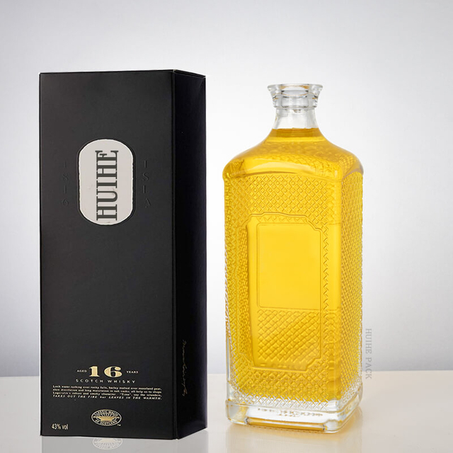 1000ML Embossed Square Glass Liquor Bottle