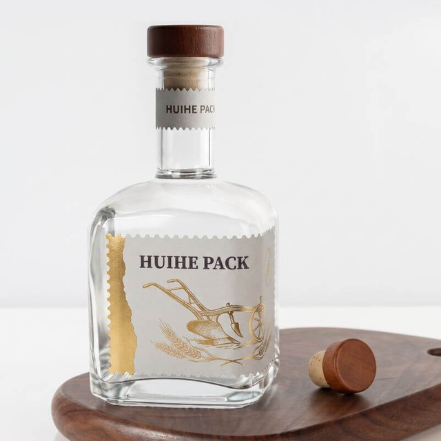 350ml Square Long Neck Glass Spirits Bottle with Cork Cap