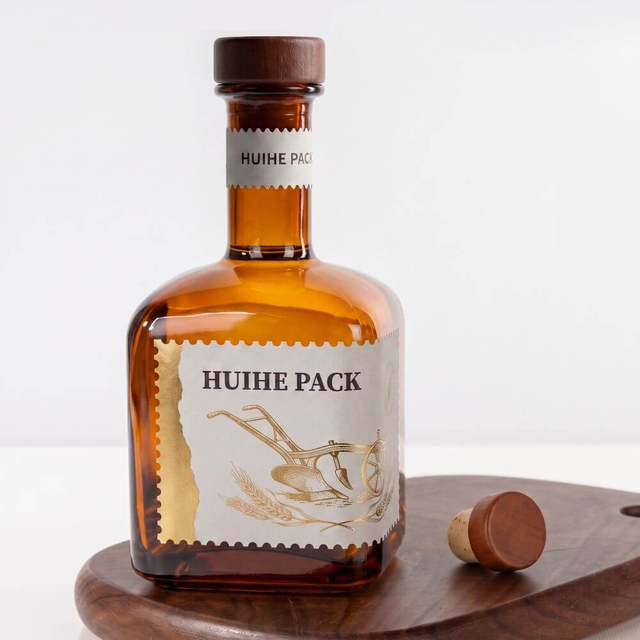 350ml Square Long Neck Glass Spirits Bottle with Cork Cap